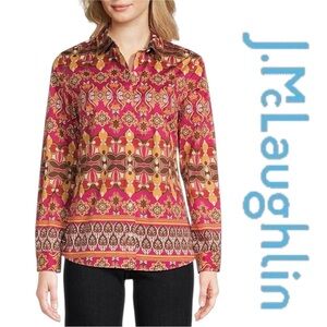 J.McLaughlin Blouse Women Long Sleeve Paisley Print Pink Size L NWT